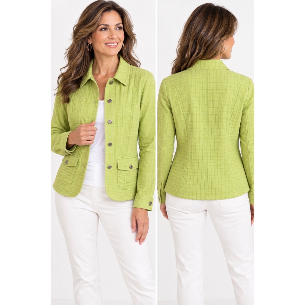 Coldwater Creek‎ Lime Green Waffle Knit Button Front Jacket Textured Petite 6